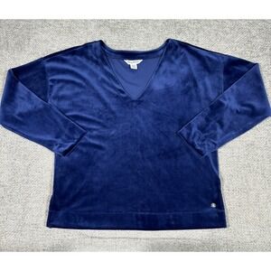 Tommy Bahama‎ Top Womens Medium Blue Velour Lounge Casual Long Sleeve Pullover
